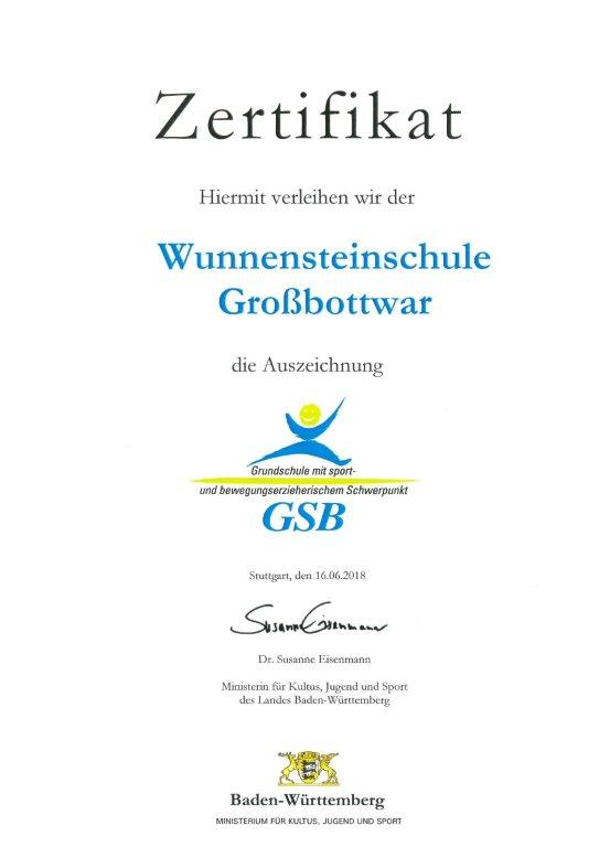 Wunnensteinschule - Zertifizierung